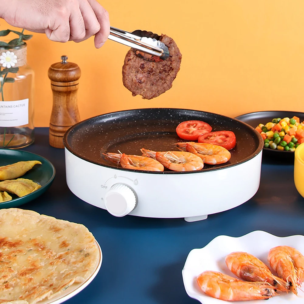 Electric Frying Pan 220V Electric Frying Pan Non Stick Pan Outdoors Grill Fry Baking Roast Cooker Steak Barbecue Cooking Kitchen Tool