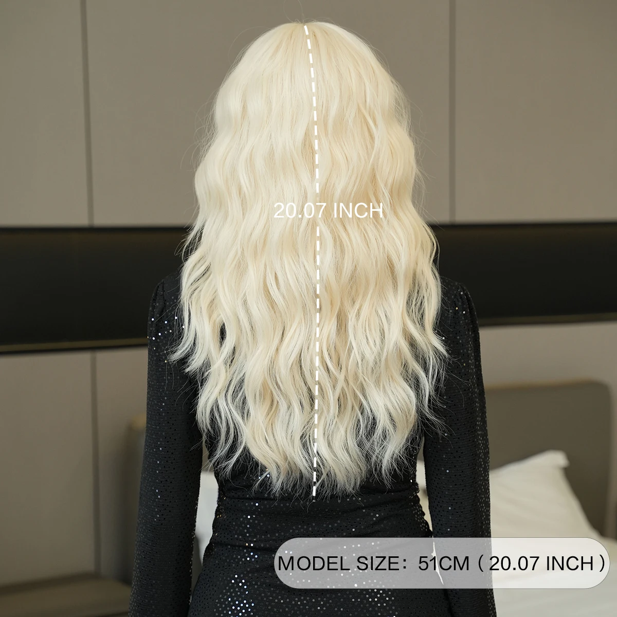 7JHH WIGS Synthetic Water Wave White Blonde Wig for Women Daily Party High Density Long Loose Wavy Hair Wigs with Neat Bangs