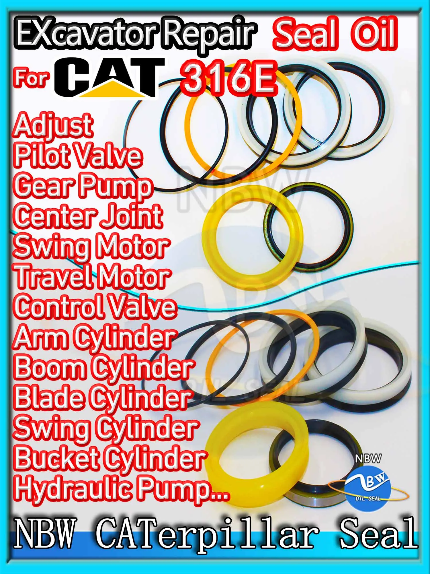 

For Caterpillar 316E Excavator Oil Seal Kit High Quality Repair Cat Clamshell Shovel Adjust Swing Gear Center Joint Gasket NBR