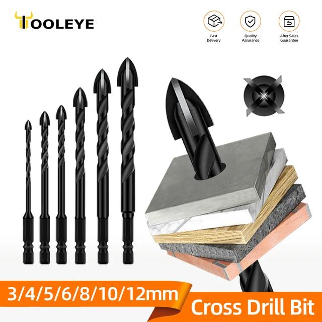 TOOLEYE 4/5/7 pièces jeu de forets hexagonaux croisés pour béton porcelaine carrelage verre métal professionnel multifonction forets forets 1