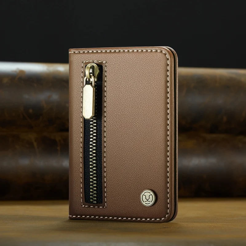 Luxury MagSafe Magnetic Leather Zipper Wallet Card Phone Case with Flip Holder Cover