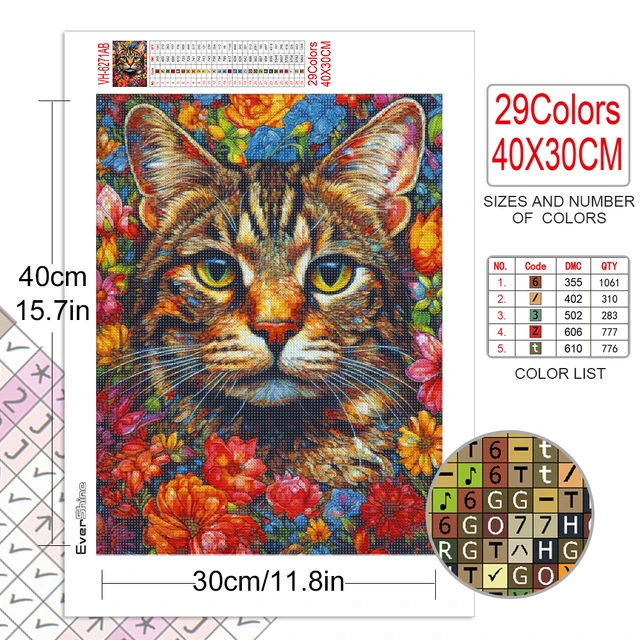 EverShine Full Square Diamond Embroidery Cat Rhinestone Art