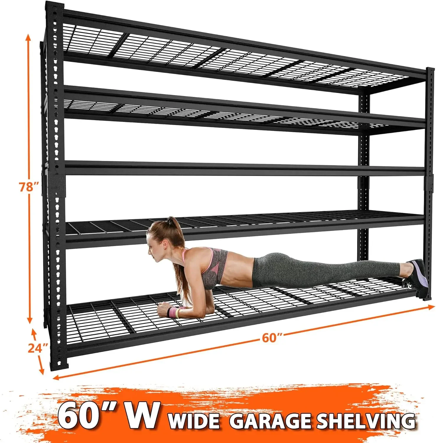 Garage Shelving 3300 LBS Capacity Sorage Shelves Heavy Duty 5 Tier Adjustable Metal Organizer Wire Rack 60"L x 24"W x 78"H 3