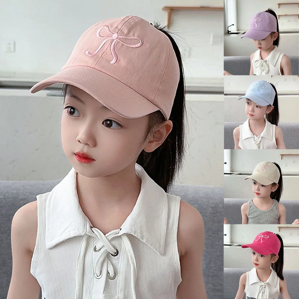 INS Summer Children Cute Bowknot Embroidery Simple Casual Boys And Girls Out Sunshade Sunblock Empty Top Breathable Baseball Cap