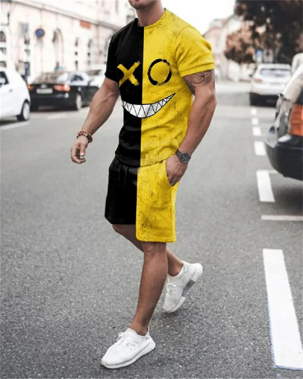 Newest Man Sets 3D Skull Printed Men's Clothes T Shirt Short Pants Sports Suits Smiley XO Graphics Tees Casual Shorts Tracksuit