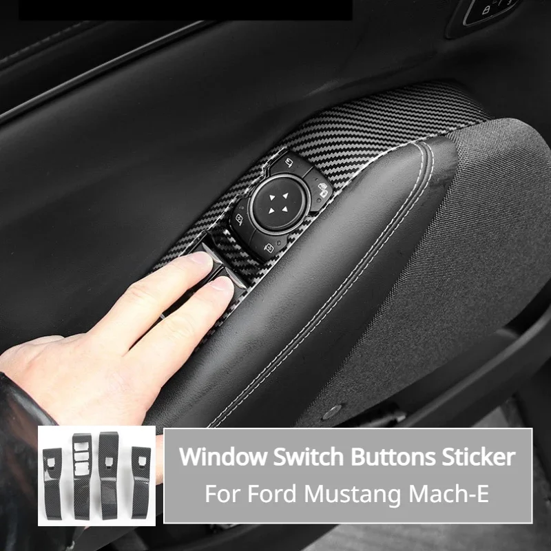 

For Ford Mustang Mach-E Window Door Switch Buttons Sticker Glass Lift Panel Trim Carbon Fiber ABS Car Modification Accessories
