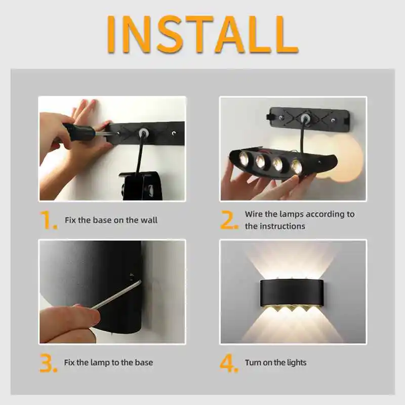 LED 벽 램프 방수 야외 벽 조명 고정장치, 거실 홈 장식, AC85-265V 위 아래 빛나는 야외 조명