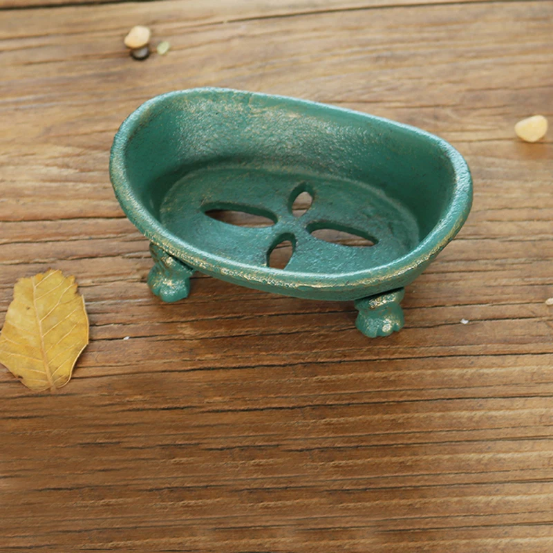 Cast Iron Soap Dish Footed Boat Gold Green Handmade Home Garden Decor Heavy Metal Storage Tray Antique Bathroom Accessories 5