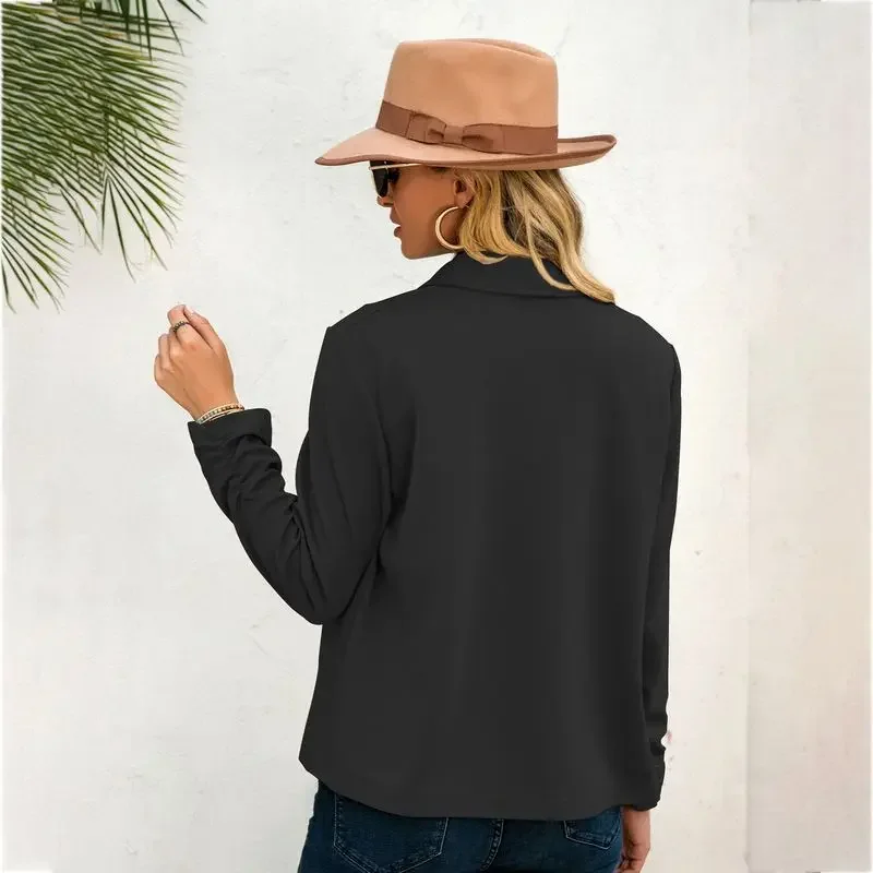 Women Solid Colors Buttonless Blazer Formal Clothing All Match Commute Casual Short Suit 2023 Office Lady New Fashion Blazers