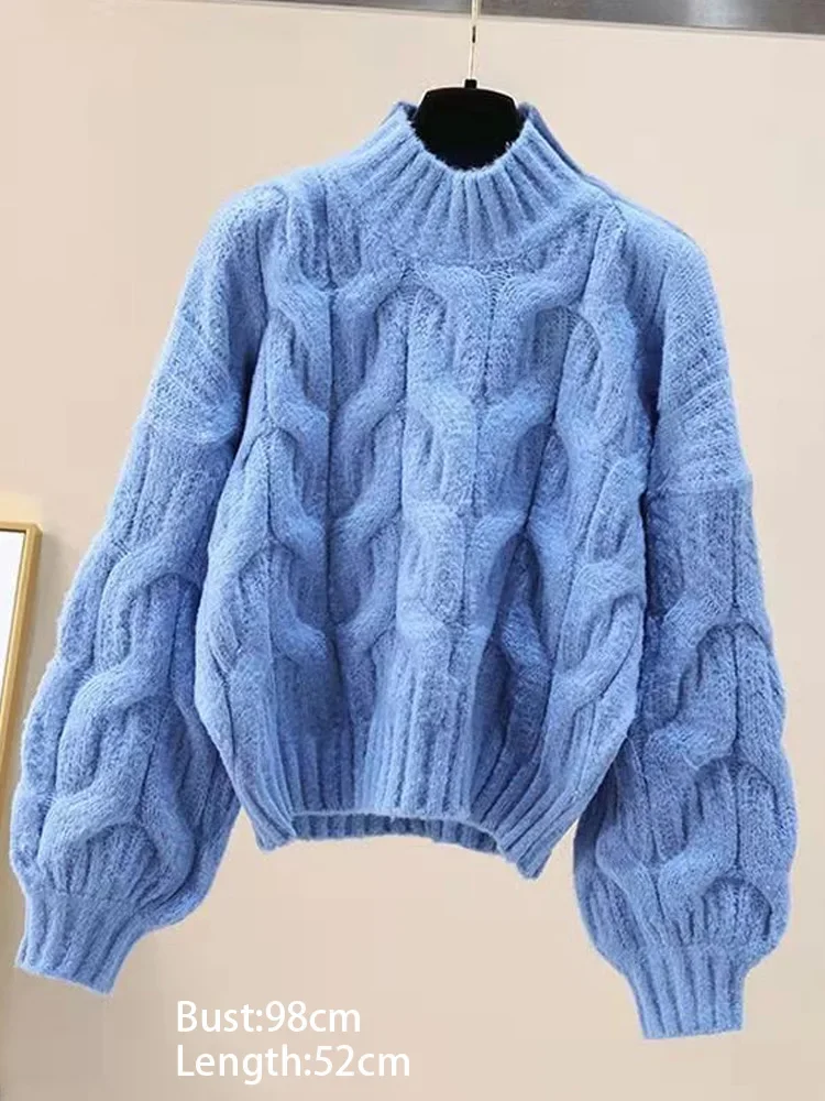 Autumn and Winter New Women's Clothing Semi-turtleneck Women's Lantern Sleeve Sweater Fashionable Loose Knitted Top