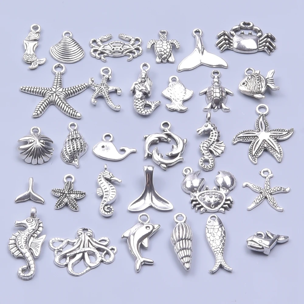 

30Pcs Vintage Metal Mix Size/Style Random Marine Organism Fish Charms Animal Pendant For Jewelry Making Diy Handmade Jewelry