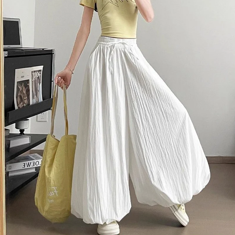 Frauen Designer Baggy Solide Culottes Weibliche Klassische Gelbe Hohe Taille Hose Mädchen Koreanische Bequeme Breite Bein Hosen – Detail 16