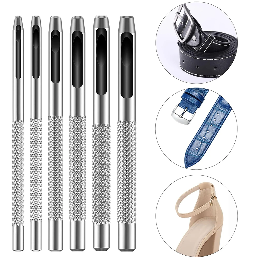 6pcs 1mm-5mm Leather Hole Punching Tools Steel Hollow Round Hole Puncher Sharp Durable Round Cutters For Watch Bands Belts Paper