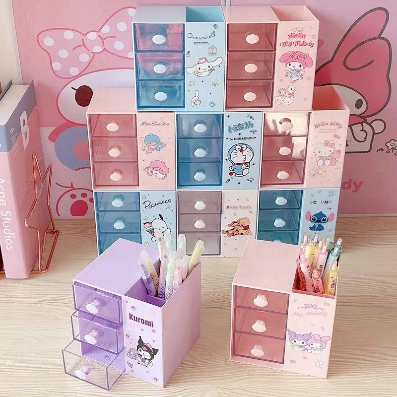 Kuromi My Melody Little Twin Stars Cinnamoroll Pompom Purin Desktop  3-Drawer Organizer Storage & Pen / Stationery Holder Inspired by You.