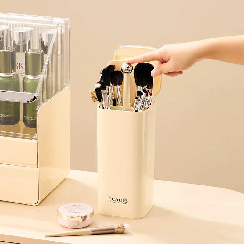 Automatic Lifting Makeup Brushes Holder Dustproof Makeup Brush Holder Desktop Makeup Tools Lipstick Eyebrow Pen Holder Container 2