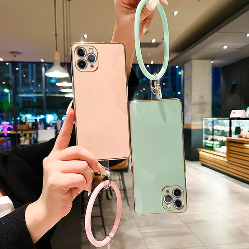 Plating Case For Samsung A34 A54 A53 A32 A33 A22 A13 4G 5G A12 A73 A25 A31 A21S A14 Wristband Bracelet Soft Silicone_voghion.com