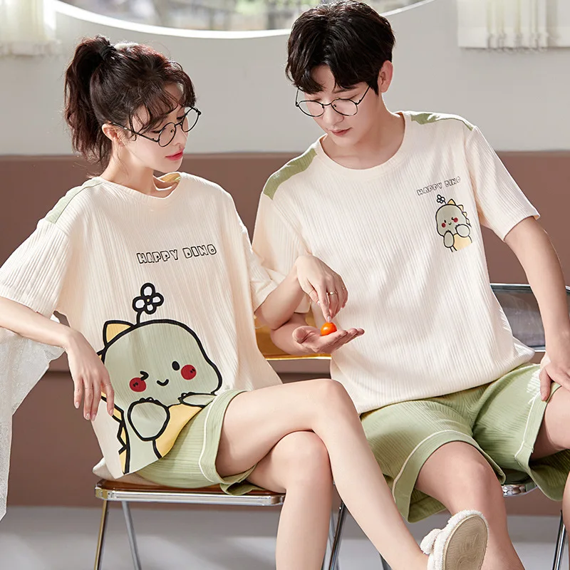 Couple Pajamas Summer Short Sleeve Tops Shorts Pajama Sets Two Piece Sets Cartoon Print Loungewear Nightwear Men Women Pajamas