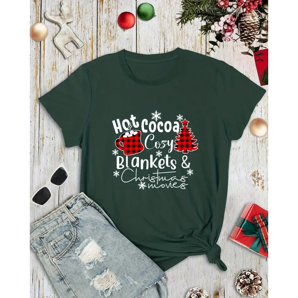 

Plus Size Christmas Casual T-shirt,Women's Plus Slogan & Graphic Print Short Sleeve Round Neck Tee