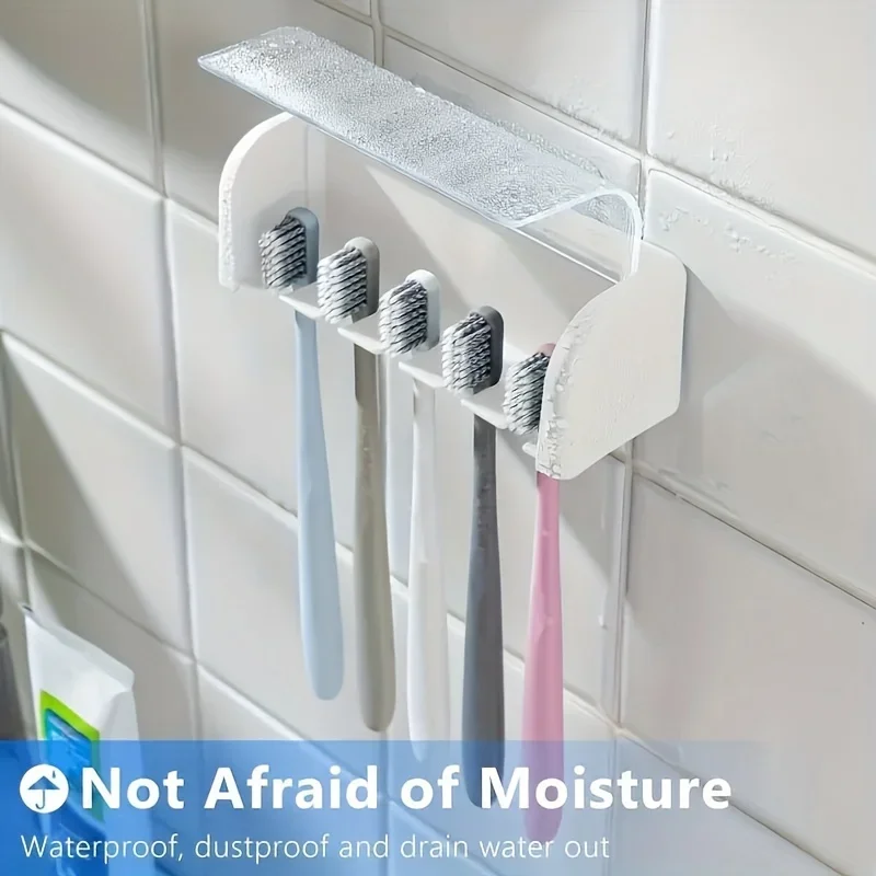 Wall-Mounted Toothbrush Holder 5-slot Hygiene Lid Space-saving Storage Busy Bathrooms Durable Attractive
