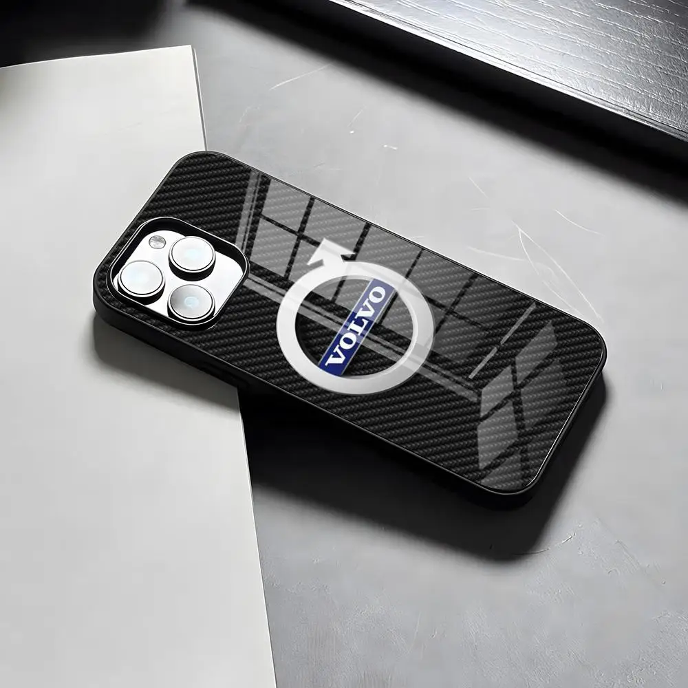 Sleek Shockproof Glass Phone Case featuring Cool V-VolvoES Logo