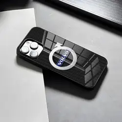 Sleek Shockproof Glass Phone Case featuring Cool V - VolvoES Logo for iPhone 16 (Z1)