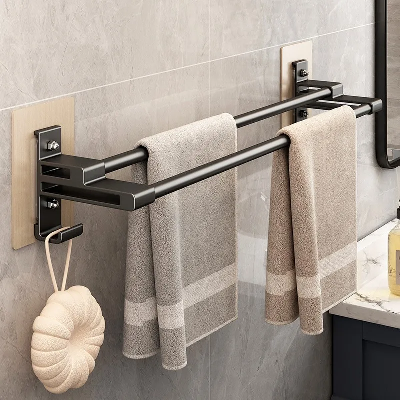 

Self-Adhesive Towel Rod Bathroom Accessories Towel Bar Rack Towel Holder Bathroom Shelf Double Pole Bar With Hook Wall Mounted