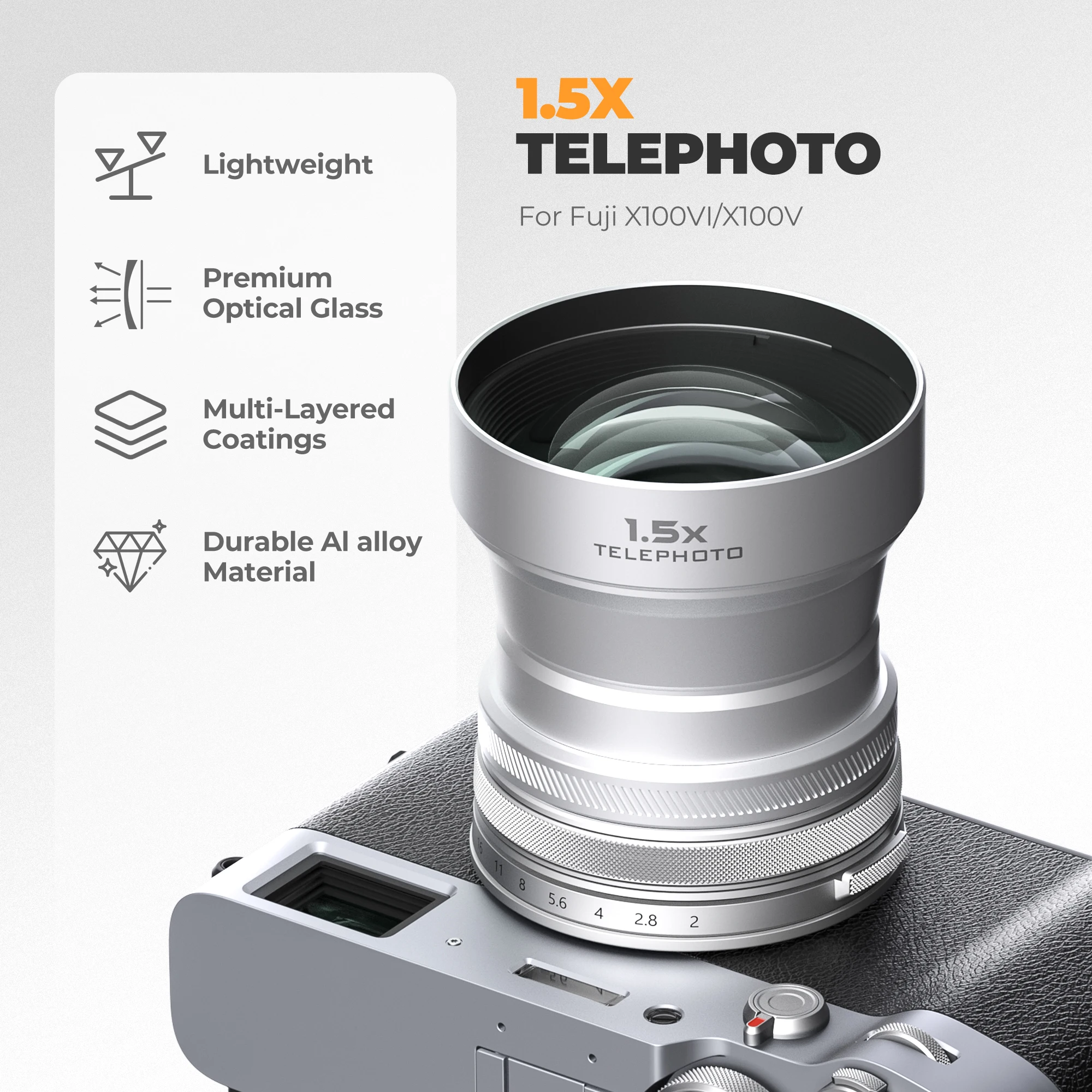 Freewell New Style Fujifilm 2-in-1 Macro Wide Angle Lens,1.5x Telephoto Lens,CPL/GMIST Filter for Fuji X100VI and X100V Cameras 2