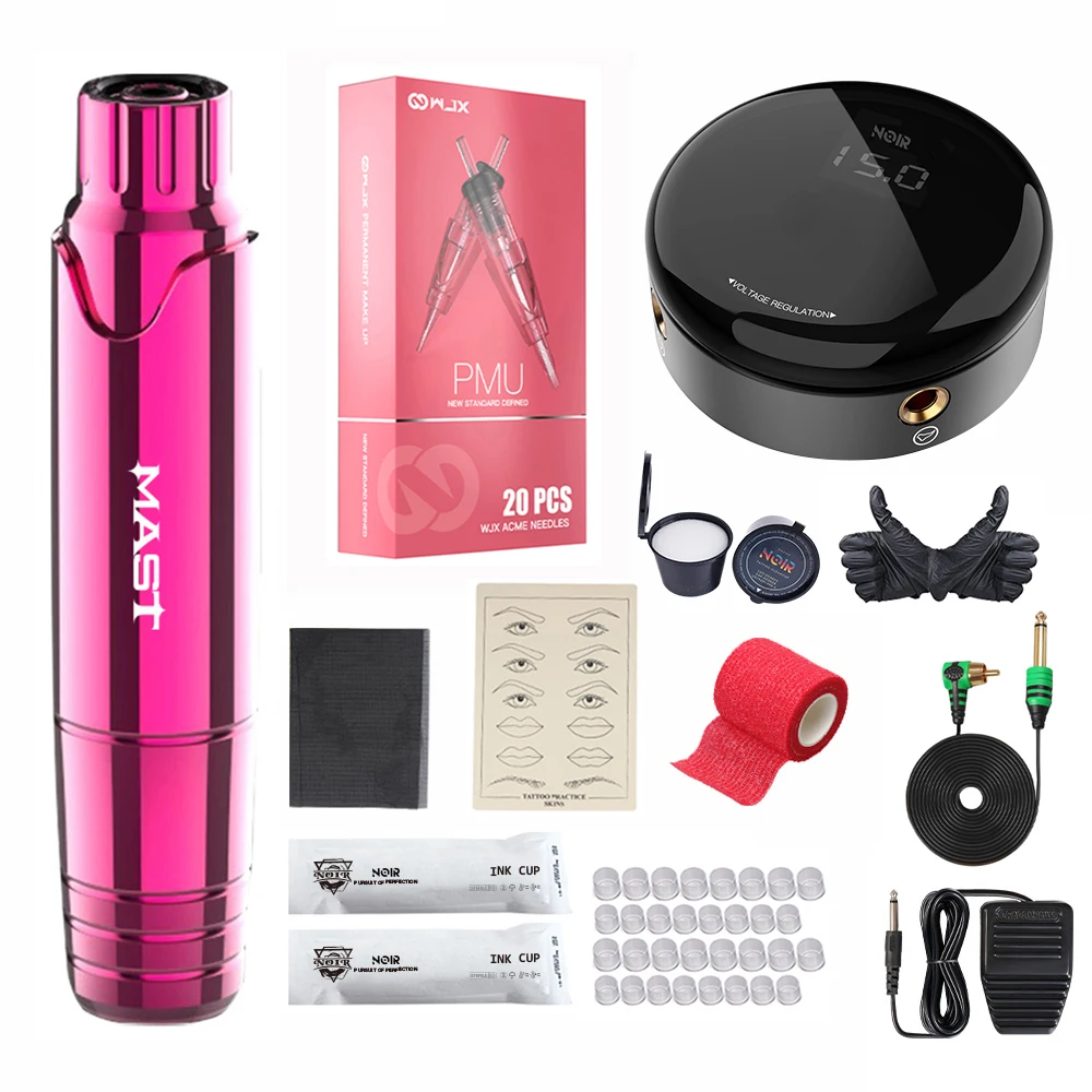 Mast P10 Tattoo Kit RCA Rotary Permanent Makeup Machine With Noir OLED Power Supplies 20Pcs 1RL WJX PMU Cartridge Needles tattoo kit tattoo supplies tattoo needles