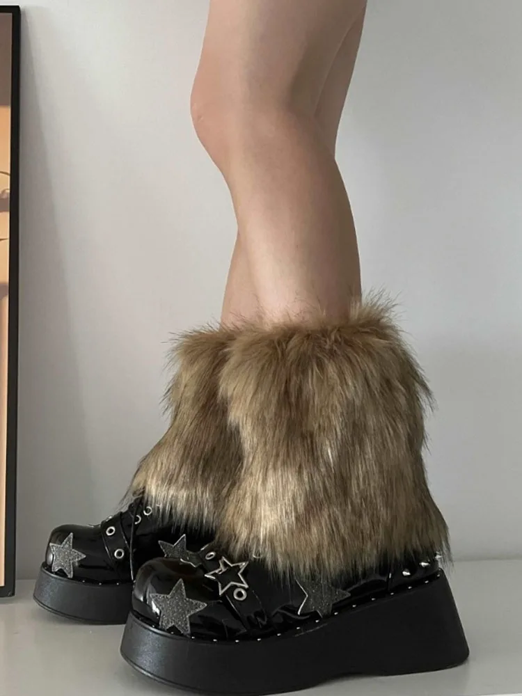 15 cm Imitieren Kunstpelz Plüsch Beinwärmer Winter Frauen Warme Fußlose Stiefelüberzüge Y2K JK Verdicken Warme Kurze Wollsockenabdeckung – Detail 3