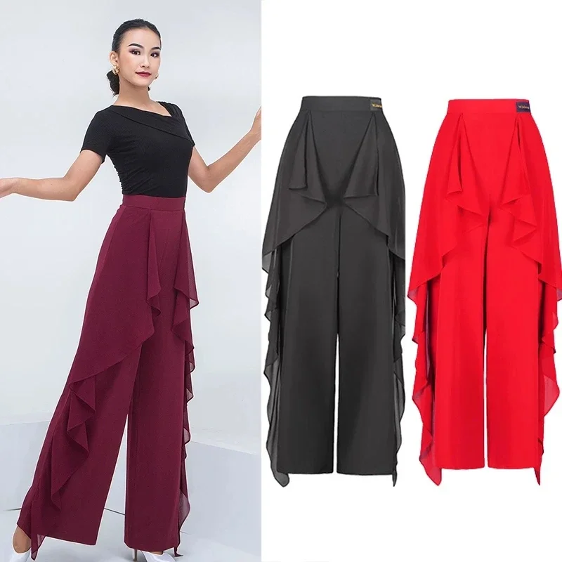 Modern Dance Pants Women's High-Waist Ruffled Wide-Leg Pants National Standard Trousers Latin Dance Costumes dance pants