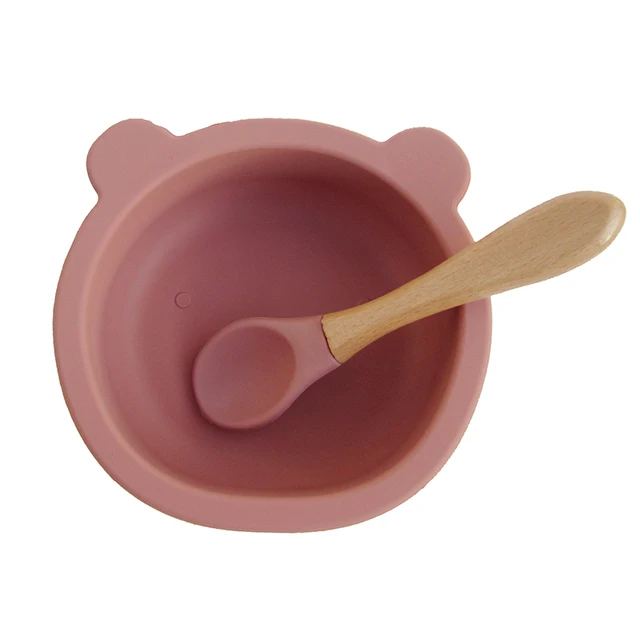 New Colors Feeding Set Food Grade Silicone Bibs Baby Plate Non-silp Suction Bowl Kids Tableware Waterproof Bib BPA Free Spoon Powder rose