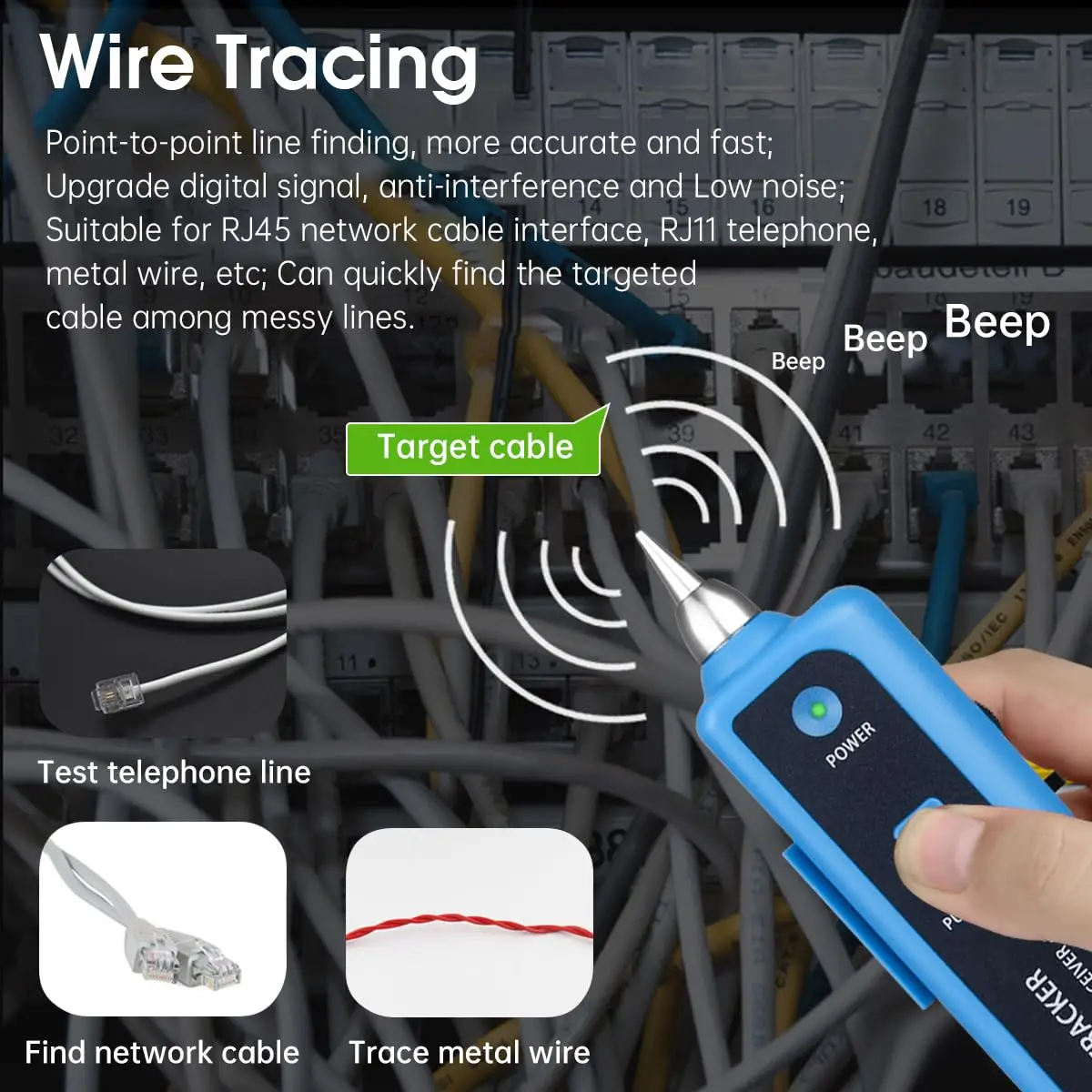 LAN Network Cable Tester Cat5 Cat6 RJ45 UTP STP Line Finder Telephone Wire Track