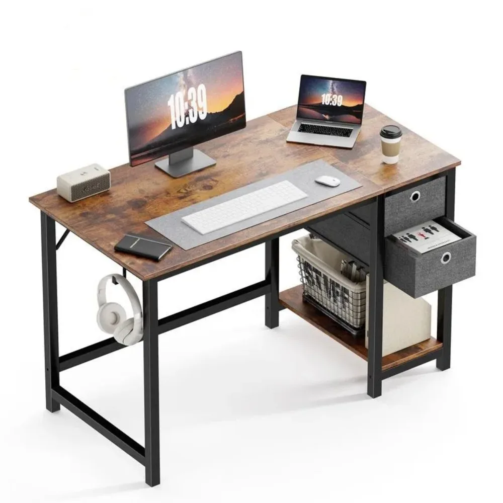 

Home Office Desk Writing Desk Work PC Table Study with 2-Tier Drawers Storage