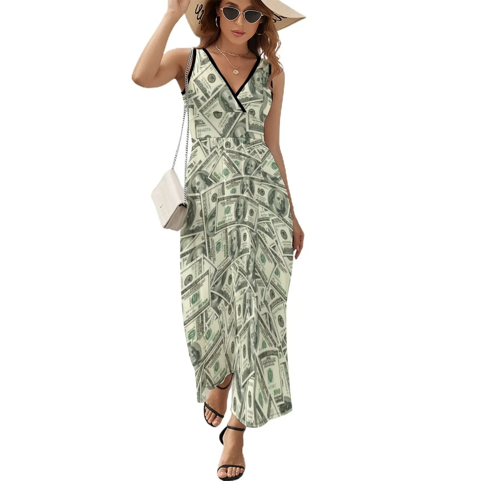 

100 US Dollars, American Dollar Bill Gift Sleeveless Dress Women's summer long dress long dress women Elegant gowns