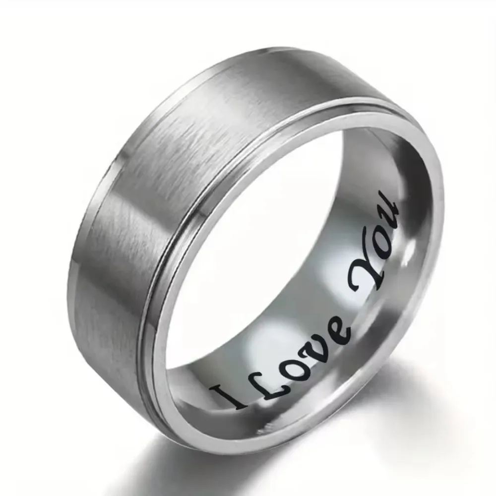 Stainless Steel Rings with "I LOVE YOU" Engraved Inside - Black/White Matching Promise Rings Valentine's Gift Jewelry