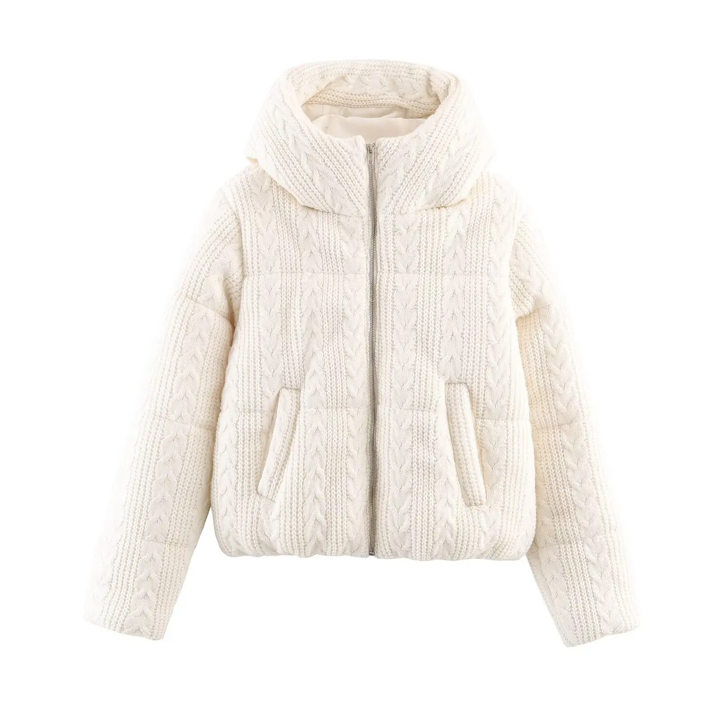 Women Chic Solid Color Winter Jacket Long Sleeves Zipper Hooded Short Parka Coat Fashion High Street Casual Jackets Outerwear