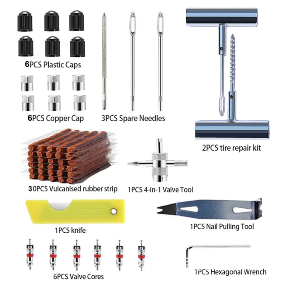 Auto Tire Repair Set Puncture Repair Tools 33/58pcs Car Van Motorcycle Bike Emergency Tubeless Tire Rivet Set