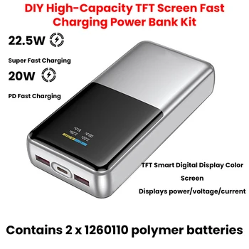Kit Fai-da-Te per Power Bank Portatile 22.5W, Scheda Madre per Ricarica Rapida Bidirezionale, Display a Colori TFT, Custodia per Batteria