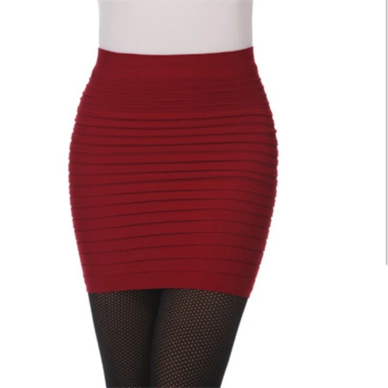 Summer New Fashionable Half Length Skirt With Thin Stripes One Step Wrinkle Skirt Elastic Large Size Women Bag Hip Short Skirt 5