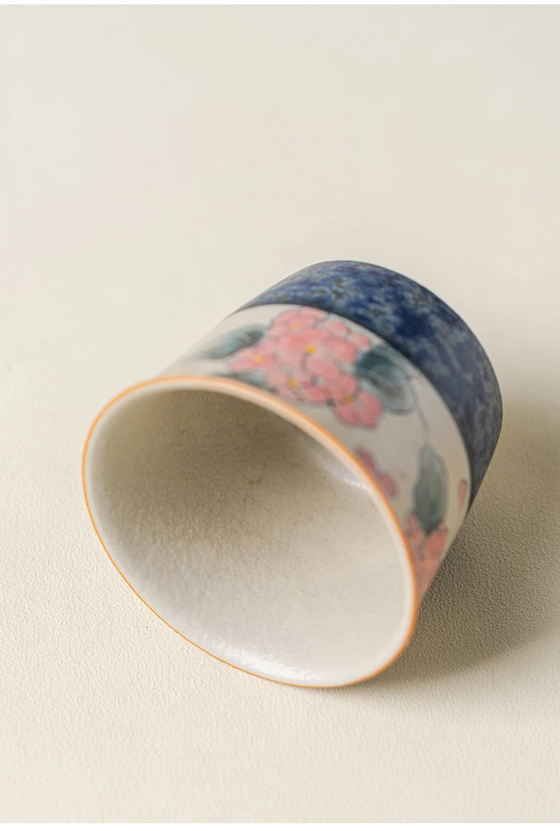 Description Picture 5 of itemBlue and white flint red hand-painted hydrangea master cup retro ceramic home tea cup kung fu tea set tea cup