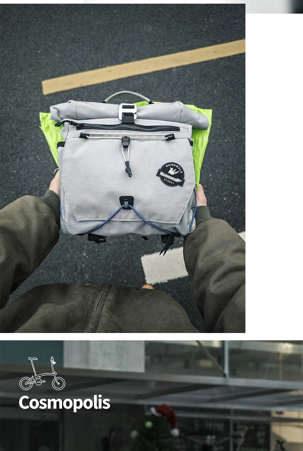 Fahrrad-Lenkertasche, 17 l, Fahrradrucksack, Aufbewahrungstasche, Vorderkorb mit MOLLE-System, Gepäckträgerhalterung für Brompton Dahon – Detail 13