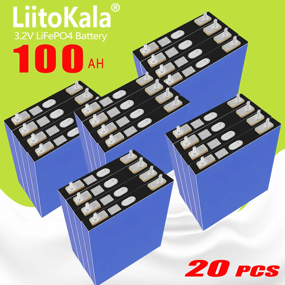 

20pcs LiitoKala Lifepo4 Battery 3.2V 100Ah 4000Cycle Rechargeable Photovoltaic Kit Balcony Power Plants Off Grid Solar System