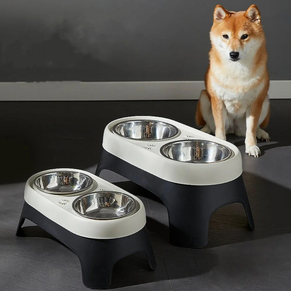 Elevated Pet Bowl Anti Knock Stainless Steel Food Cat Dog Feeding Bowls Double Bowl High Foot Leak Proof Pet Feeder Accessories 2