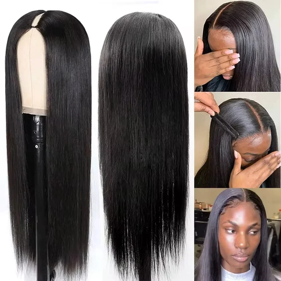 250 Density Straight Hair V part Wig 16-34Inches Upgrade Brazilian Glueless Wigs For Women 100% Human Hair Head Clip In Half Wig 2