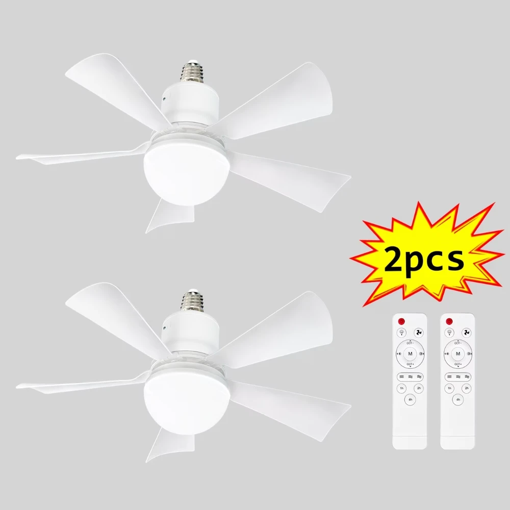 리모컨 포함 LED 팬 조명, 3색 조절 가능한 소형 천장 선풍기, 침실, 거실, 주방, 세탁실용 디밍 가능 팬 전구