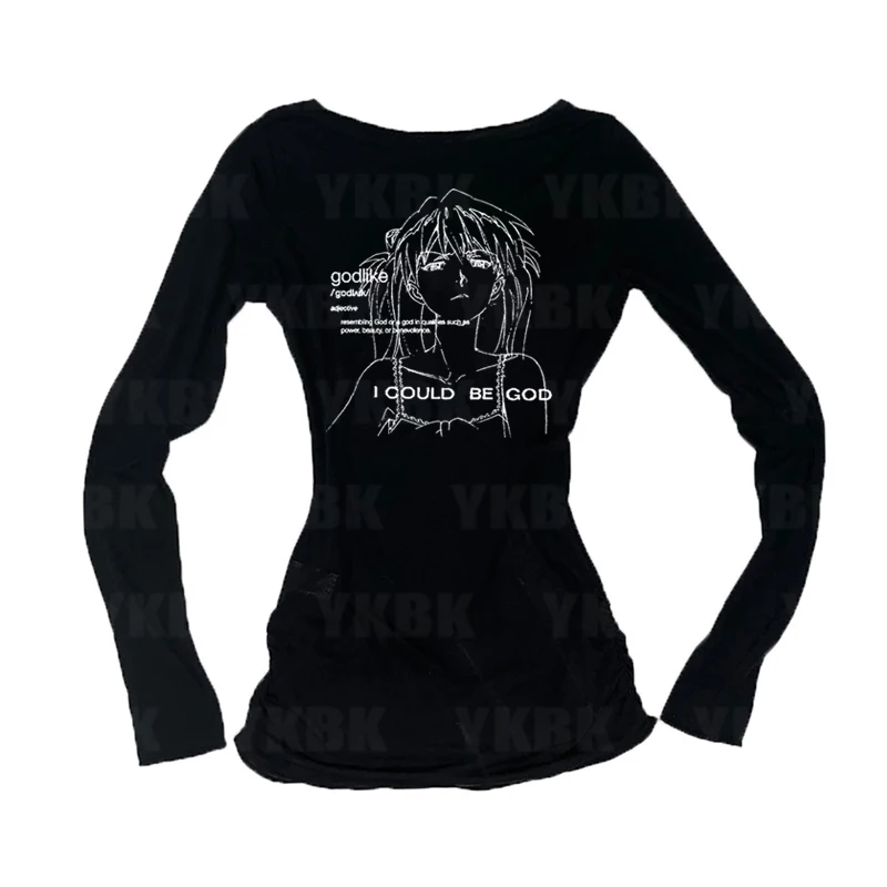 Kawaii Mädchen Langarm Print Anime Tees Y2k Stil Mode Tops Streetwear Frauen Harajuku Retro 90er Jahre Emo Casual Punk Baby Gothic – Detail 2
