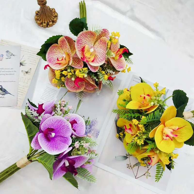 ArtificialFlowerPhalaenopsisBouquetPansyBrideHoldingFlower
