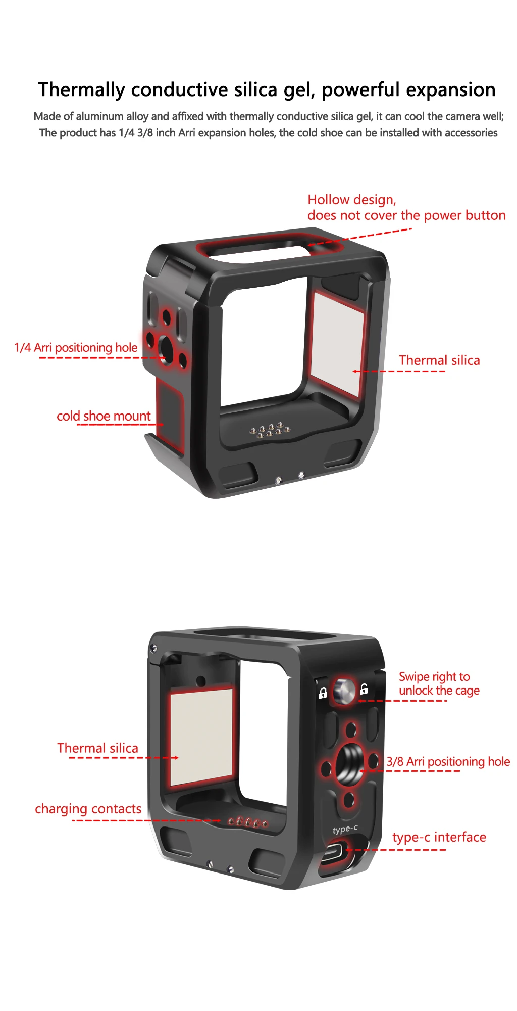 Magnetic Action Camera Cage For Action 2 Dual-screen Full Cage w/ Cold Shoe Mou