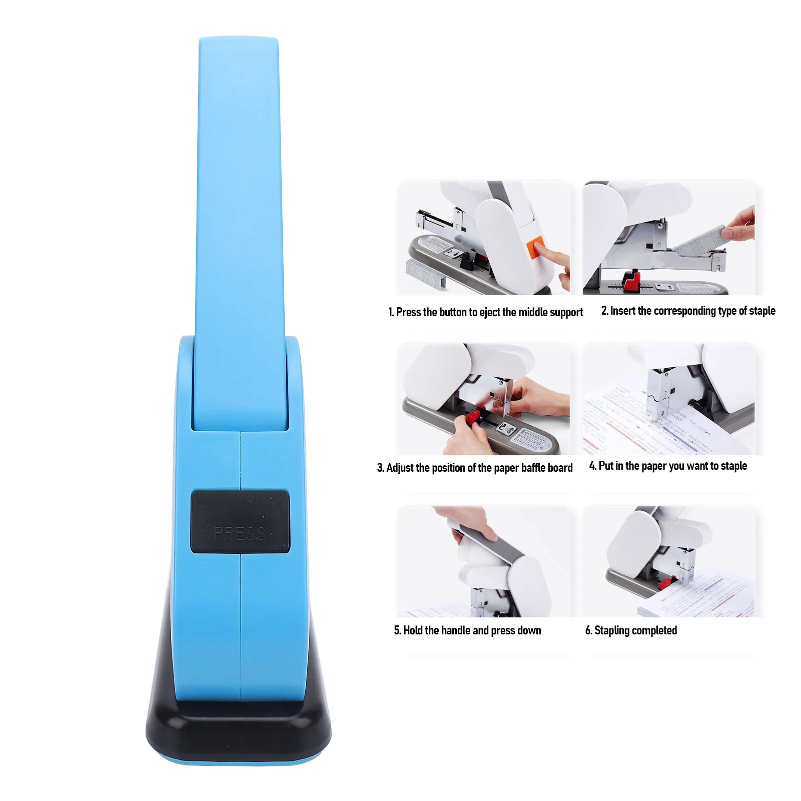 Heavy Duty Stapler 190 Sheet Capacity Adjustable Feed Depth Easy Staple Removal Effortless Stapler