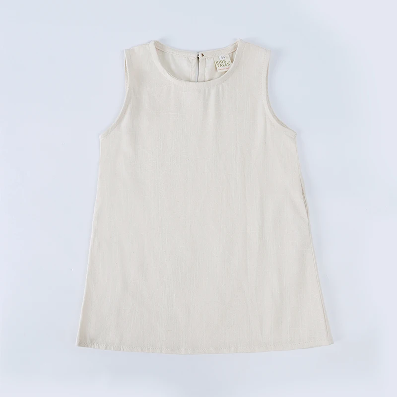 1-8years Sommer Mädchen Ärmelloses Baumwolle-Leinen Kleid Kleine Mädchen Casual Einfarbig Taschen Kleid Kinder Sommer Kleidung – Detail 4